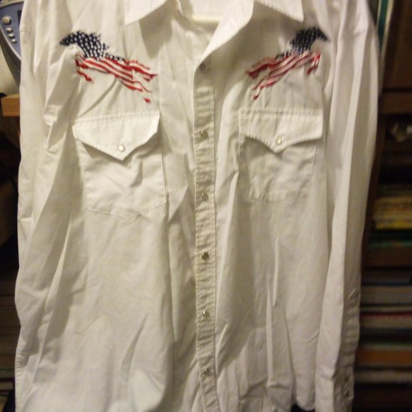 2 SZ XL HIGH NOON VINTAGE 90'S WESTERN LS SHIRTS PATRIOTIC THEMES - Picture 5 of 9